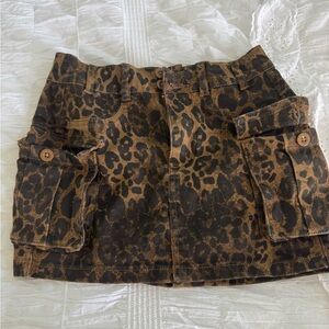 Leopard Print Cargo Mini Skirt